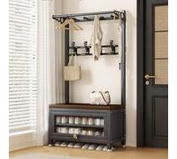 Appendiabiti con panca, attaccapanni con scarpiera, contenitore con coperchio ribaltabile, cuscino in marmo/legno di noce, for ingresso, corridoio, camera da letto, soggiorno(Walnut wood slab,60cm)