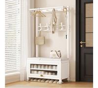 Appendiabiti con panca, attaccapanni con scarpiera, contenitore con coperchio ribaltabile, cuscino in marmo/legno di noce, for ingresso, corridoio, camera da letto, soggiorno(White marble slab,80cm)