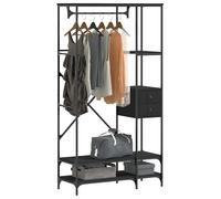 Appendiabiti con Scaffali Nero in Legno Multistrato