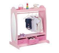 Relaxdays Appendiabiti per Bambini, con Asta Attaccappanni, 2 Ripiani, 3 Box, Specchio Ovale, HLP: 107x97,5x61 cm, Rosa, Poliestere