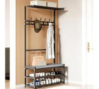 Appendiabiti Con Vano Portascarpe - Mobiletto D'ingresso Con Panca, Scarpiera Indipendente Con Ganci, Ripiano Portaoggetti For Ingresso(Black,75 x 25.5 x 160cm)