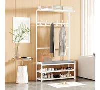 Appendiabiti Con Vano Portascarpe - Mobiletto D'ingresso Con Panca, Scarpiera Indipendente Con Ganci, Ripiano Portaoggetti For Ingresso(White,75 x 25.5 x 160cm)