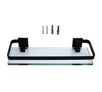 Appendiabiti da bagno nero, ripiano a strato singolo con vetro temperato ispessito, ampio spazio per asciugamani e cosmetici, robusto telaio in alluminio con forte capacità di