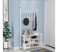 Appendiabiti da ingresso 3 in 1 bianco con ripiani e ganci, perfetto per cappotti, cappelli e scarpe, mobili da corridoio per la casa, 52 cm