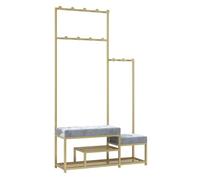 Appendiabiti da ingresso 3 in 1, con panca imbottita, 13 ganci e scarpiera, perfetto per genitori e bambini, mobili da corridoio con finitura dorata (100 x 35 x 175 cm)
