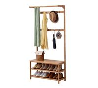 Appendiabiti da ingresso 3 in 1, con panchina, ganci in legno massello, mensola autoportante per corridoio, per casa, mobili eleganti e funzionali