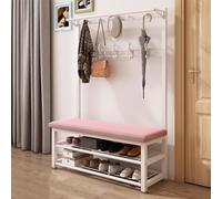 Appendiabiti da Ingresso 4 in 1 con Panca per Scarpe, attaccapanni Rosa per l'organizzazione della casa, Ganci Rimovibili e Asta Appendiabiti, 60x33x172 cm, Soluzione salvaspazio per l'ingre