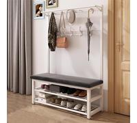Appendiabiti da Ingresso 4 in 1 con Panca portascarpe, Ganci Rimovibili e Asta Appendiabiti, Elegante Soluzione di stoccaggio Grigia per la casa, 100x33x172 cm, Perfetto per organizzare Scar