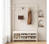 Appendiabiti da ingresso con 6 ganci angolati e 4 ganci laterali, panca per ingresso appartamento, elegante design bianco (100 cm)