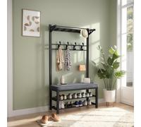 Appendiabiti da ingresso con panca e scarpiera a 2 ripiani per cappotti e cappelli, nero, 80 cm, elegante organizer per corridoio per la casa soluzione di archiviazione