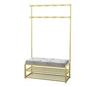 Appendiabiti da ingresso con panca per scarpe e ripiani in ferro con ganci per abbigliamento e scarpe, facile da montare per la casa camera da letto nization