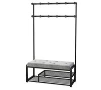 Appendiabiti da ingresso con panca per scarpe e ripiani in ferro con ganci per abbigliamento e scarpe, facile da montare per la casa camera da letto nization