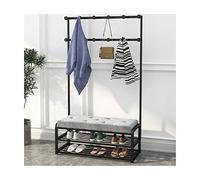 Appendiabiti da ingresso con panca per scarpe e ripiani in ferro con ganci per abbigliamento e scarpe, facile da montare per la casa camera da letto nization