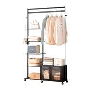 Appendiabiti da ingresso con ripiani e ganci, mensola organizer autoportante con porta per cappotti e cappelli in bambù