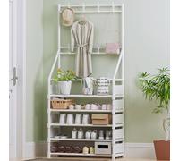 Appendiabiti da ingresso con scarpiera, struttura in metallo a 5 ripiani, 8 ganci, larghezza 60 cm, panca per ingresso, fango, decorazione per la casa