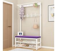 Appendiabiti da Ingresso in Stile Fattoria con Panca portascarpe, Grande attaccapanni e Ganci, Organizer per ripostiglio, 80x33x170 cm - Perfetto per l'arredamento di Foyer e ingressi