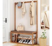 Appendiabiti da Ingresso Robusto con Panca, Appendiabiti in Legno autoportante con Ganci e scarpiera a 2 Livelli, Soluzione di Facile Montaggio per l'ingresso (99 x 168 cm).