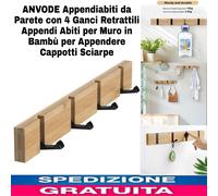 Appendiabiti da Parete con 4 Ganci Retrattili Appendi Abiti x Muro x Appendere