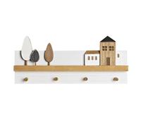 Appendiabiti da parete DKD Home Decor Legno Case Città 40 x 4 x 17 cm