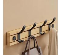Appendiabiti da Parete in Bambù, Barra Regolabile con Gancio Scorrevole, Appendiabiti a Due Livelli, per Giacche, Cappelli e Asciugamani, per Soggiorno, Camera da Letto e Corridoio(Primary,4 hooks)