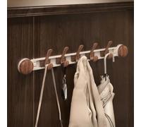 Appendiabiti da Parete in Metallo, Barra Regolabile con Ventosa, Ganci Scorrevoli da Parete in Noce, per Giacche Cappelli Borse Asciugamani, per Soggiorno, Camera da Letto, Bagno(White-A,5 hooks)