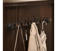 Appendiabiti da Parete in Metallo, Barra Regolabile con Ventosa, Ganci Scorrevoli da Parete in Noce, per Giacche Cappelli Borse Asciugamani, per Soggiorno, Camera da Letto, Bagno(Black-B,5 hooks)