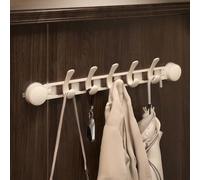 Appendiabiti da Parete in Metallo, Barra Regolabile con Ventosa, Ganci Scorrevoli da Parete in Noce, per Giacche Cappelli Borse Asciugamani, per Soggiorno, Camera da Letto, Bagno(White-B,5 hooks)