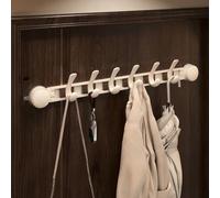 Appendiabiti da Parete in Metallo, Barra Regolabile con Ventosa, Ganci Scorrevoli da Parete in Noce, per Giacche Cappelli Borse Asciugamani, per Soggiorno, Camera da Letto, Bagno(White-B,6 hooks)