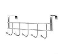 Appendiabiti da porta in acciaio inox con 5 ganci per tenere giacche, cinture, sciarpe, cappelli e chiavi fuori dal pavimento e a portata di mano (argento)