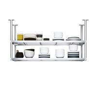 Appendiabiti da soffitto per Cucina a 2 Livelli in Acciaio Inox e Porta spezie - Porta pentole Galleggiante, mensola Decorativa per Esposizione di Vino e Fiori (90x35x80 cm) - Salv