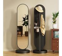 Appendiabiti Da Terra Con Specchio, Figura Intera Girevole A 360°, 3 Ganci E Ripiano Portaoggetti, Specchio Per La Casa E Camera Da Letto