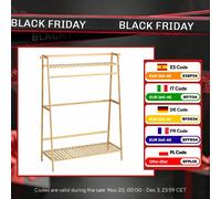 Appendiabiti da terra Homcom in bambù con 2 ripiani, 2 ganci e barra 114X40X139 cm