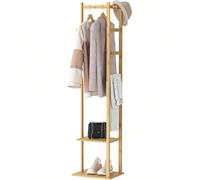 Appendiabiti da Terra in legno: Attaccapanni da terra Salvaspazio Stand appendiabiti ingresso in Bambu Servomuto da camera da Letto Stoccaggio multifunzionale: uso 4 in 1, stand appendiabiti, 3 ganci,