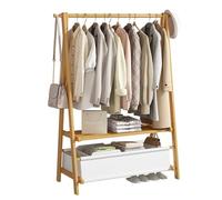 Appendiabiti da Terra in Legno,Stand Appendiabiti Legno salvaspazio, con Ganci Rimovibili, per Vestiti,Cappelli,Borse e Scatola per Scarpe, Naturale 116X40X159cm (2 Ganci)