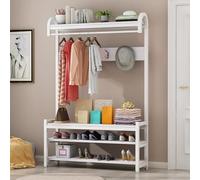 Appendiabiti e scarpiera 4 in 1, 3 ripiani, con panca per ingresso, bianco, 100 x 170 cm, elegante appendiabiti e scarpiera per la casa