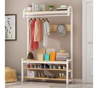 Appendiabiti e scarpiera 4 in 1 con 3 ripiani gialli da ingresso con panca 60 x 170 cm, supporto multifunzionale per vestiti e scarpe