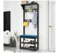 Appendiabiti e scarpiera multifunzione autoportante per ingresso, colore blu e nero, 60 cm, elegante soluzione per riporre cappotti, scarpe e accessori