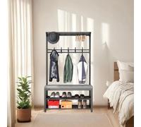 Appendiabiti e scarpiera multifunzione in metallo, robusto, 170,2 cm, per riporre vestiti e scarpe, elegante design nero, 33 x 80 cm