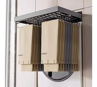 Appendiabiti estensibile, Porta pantaloni estraibile in lega di alluminio - Porta pantaloni retrattile con cassetto - Porta abiti salvaspazio, scorrevole con ammortizzazione silenziosa, grigio(Length