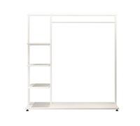 Appendiabiti Girevole Multifunzionale in Legno massello da Terra - Organizzatore per Abiti Bianco con ripiano, 120x40x160 cm per Boutique, casa, Negozio, gruccia per Abiti.