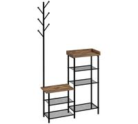 Appendiabiti Homcom con scarpiera con 5 ripiani 92,5X28,2X182 cm Marrone rustico