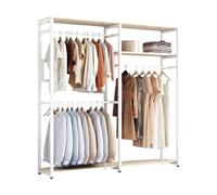 Appendiabiti in bambù con doppio cassetto portaoggetti, 4 ripiani e aste appendiabiti multifunzionali, appendiabiti indipendente per riporre abiti in camera da letto e riporre scarpe e scatole