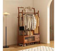 Appendiabiti in bambù con panca portaoggetti elegante per scarpe, per corridoio, camera da letto e soggiorno, facile da appendere, design salvaspazio ed ecologico
