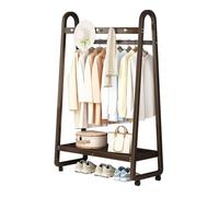 Appendiabiti in bambù con ruote, scarpiera a 2 ripiani, 3-5 ganci, versatile per ingresso e camera da letto, elegante finitura in noce, altezza 80 cm