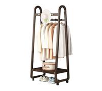 Appendiabiti in bambù con ruote, scarpiera a 2 ripiani, indipendente, 3-5 ganci, per corridoio e camera da letto, finitura noce, altezza 50 cm, elegante e funzionale.