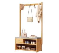 Appendiabiti in bambù con scarpiera, panchina da corridoio, albero, ganci rimovibili e appendiabiti per corridoio e ingresso, mobili per la casa eleganti e funzionali