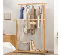 Appendiabiti in bambù Doppi binari sospesi Appendiabiti su ruote Appendiabiti autoportante con ripiani portaoggetti Appendiabiti