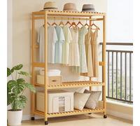 Appendiabiti in bambù for carichi pesanti, appendiabiti indipendente con rotelle con ruote bloccabili, organizer for indumenti for carichi elevati con robusta asta sospesa for l'uso in camera da