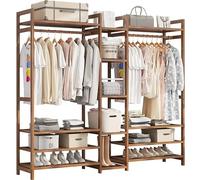 Appendiabiti in bambù naturale - Appendiabiti autoportante con 2 ripiani e ganci, organizer per armadio aperto per camera da letto e corridoio, design elegante ed ecologico