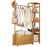 Appendiabiti in bambù, porta abiti portatile in legno, organizer autoportante per armadio, con ganci, appendiabiti aperto, per ingresso, camera da letto, soggiorno